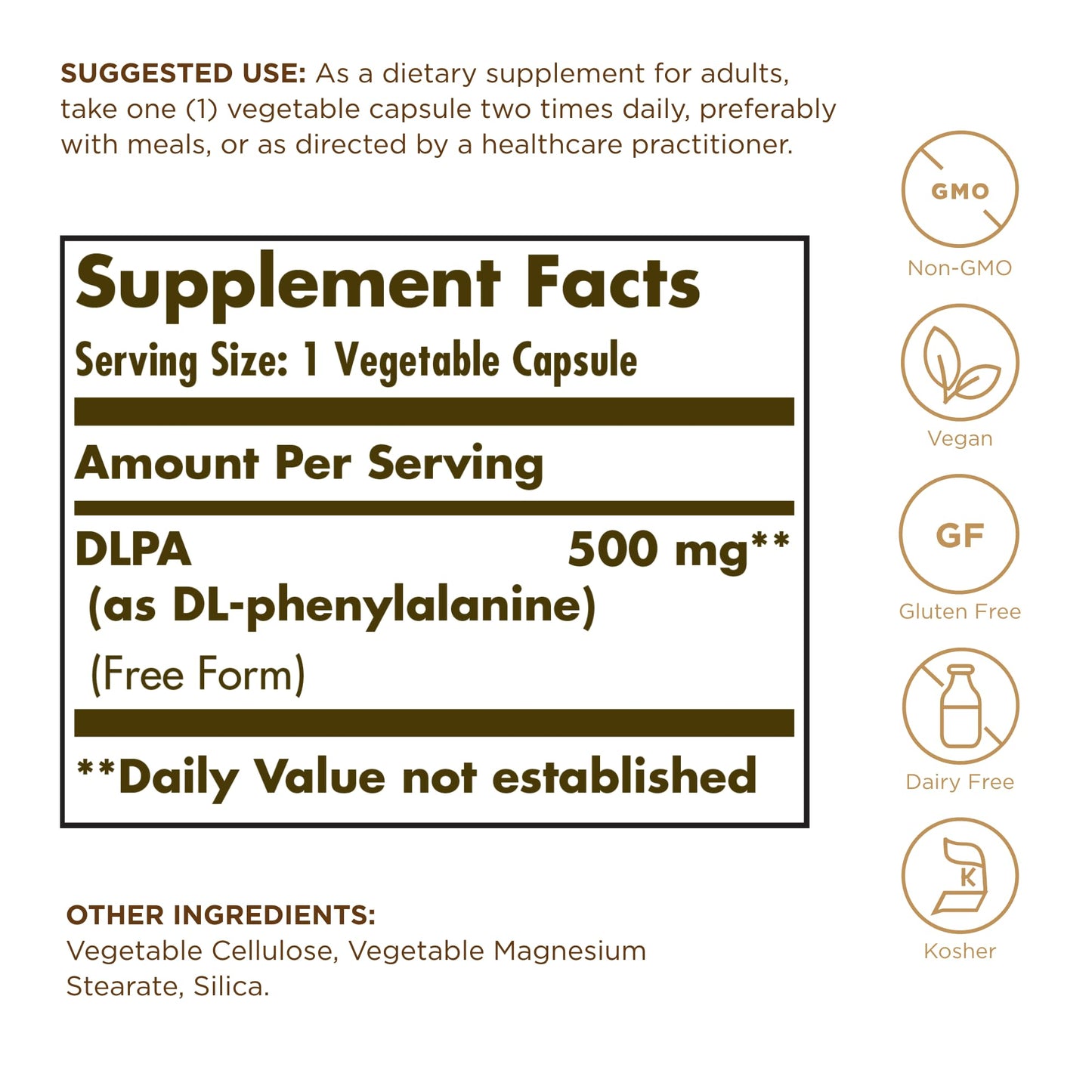 Solgar DLPA 500 mg - 100 Vegetable Capsules | Free Form DL-Phenylalanine