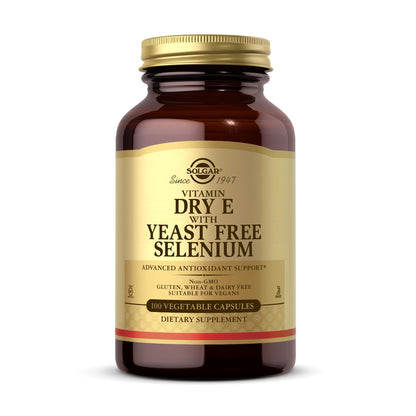 Solgar Dry Vitamin E with Yeast-Free Selenium - 100 Veg Capsules - 50 Servings