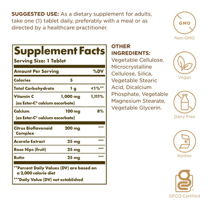Solgar Ester-C Plus 1000 mg Vitamin C – Gentle, Non-Acidic | 180 Tablets | Non-GMO, Gluten Free