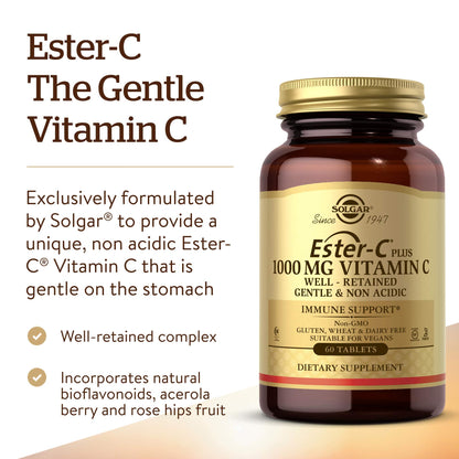 Solgar Ester-C Plus 1000 mg Vitamin C – 60 Tablets | Gentle on Stomach, Immune Support