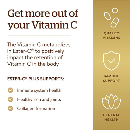 Solgar Ester-C Plus 1000 mg Vitamin C – 60 Tablets | Gentle on Stomach, Immune Support
