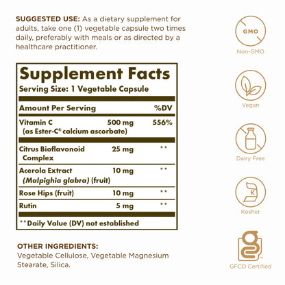 Solgar Ester-C Plus 500 mg Vitamin C – 200 Servings (2 x 100 Veg Capsules)