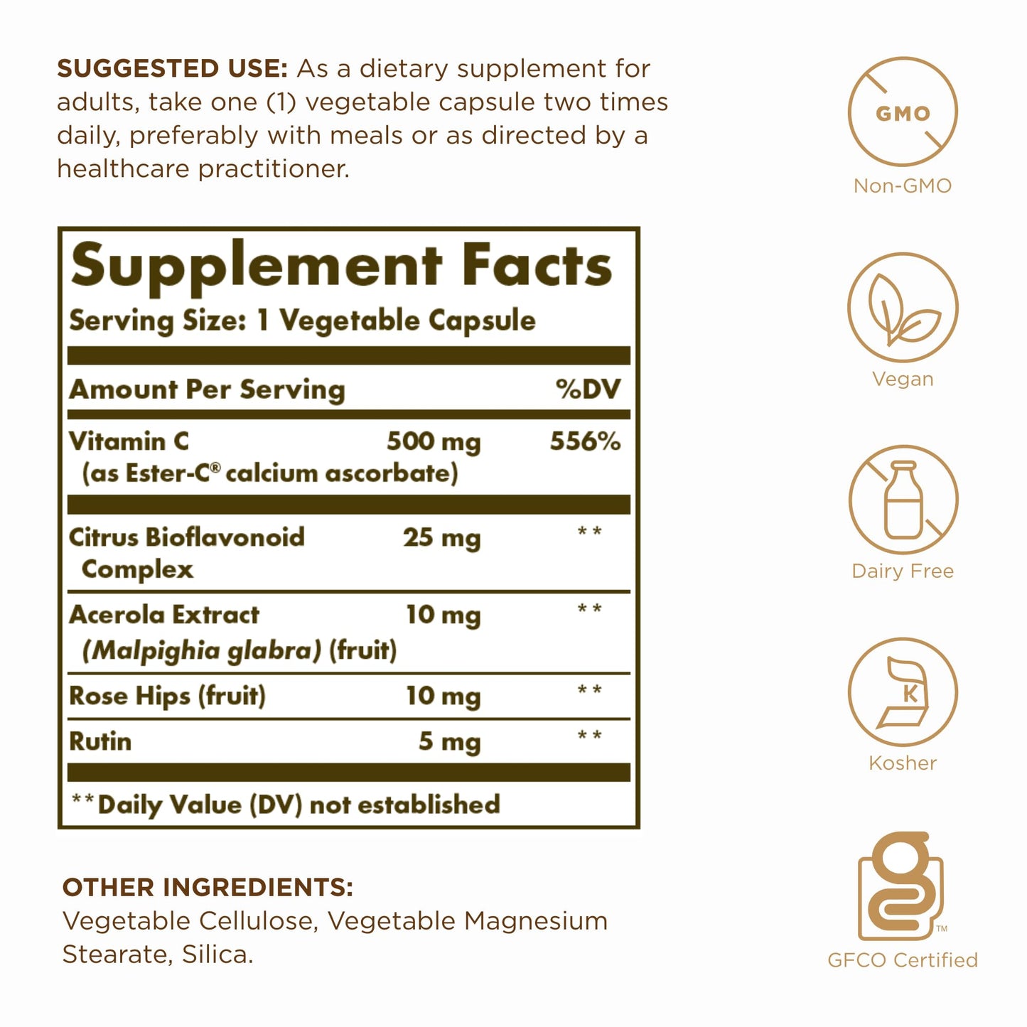 Solgar Ester-C Plus 500 mg Vitamin C – 250 Veg Capsules | Non-GMO, Vegan, Gluten Free