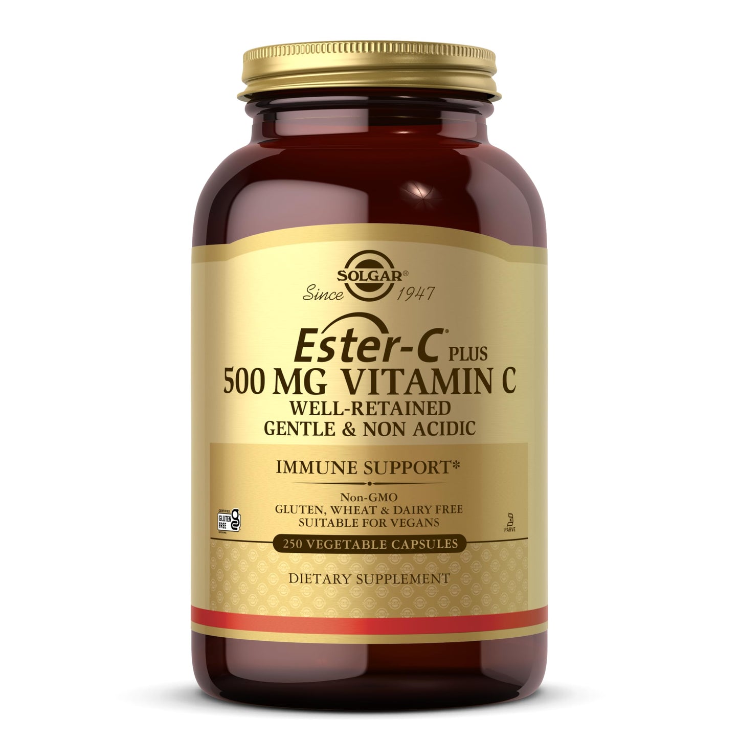 Solgar Ester-C Plus 500 mg Vitamin C – 250 Vegan Capsules | Gentle & Non-Acidic