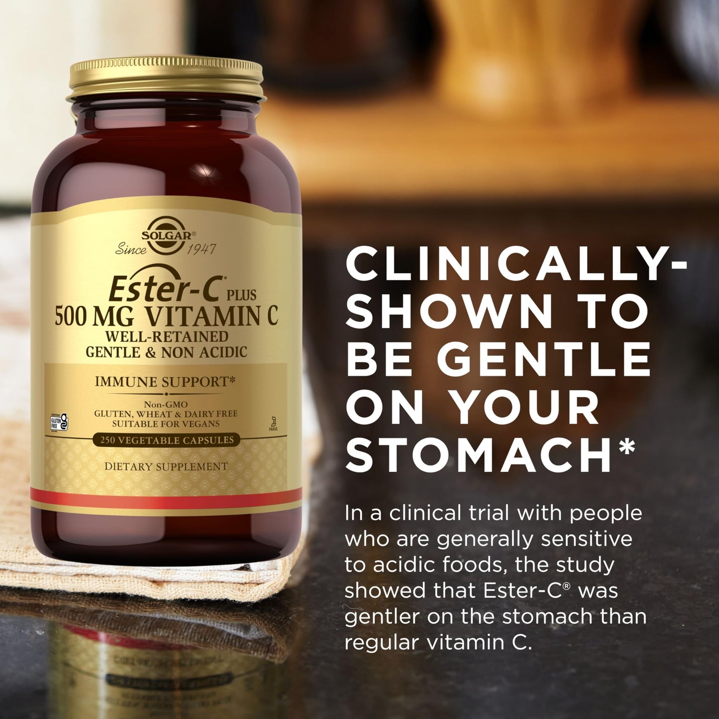 Solgar Ester-C Plus 500 mg Vitamin C – 250 Vegan Capsules | Gentle & Non-Acidic