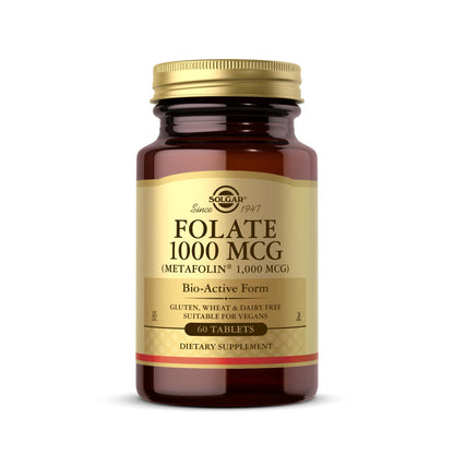Solgar Folate 1000 mcg Metafolin – 60 Tablets – Vegan, Gluten Free, Dairy Free, Kosher – 60 Servings