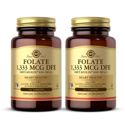 Solgar Folate 1333 mcg DFE Metafolin Prenatal Vitamin – Pack of 2 (200 Servings)