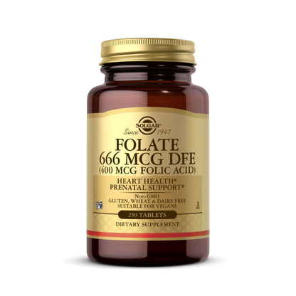Solgar Folate 666 mcg DFE (Folic Acid 400 mcg) – 250 Tablets – Prenatal Support | Non-GMO, Vegan