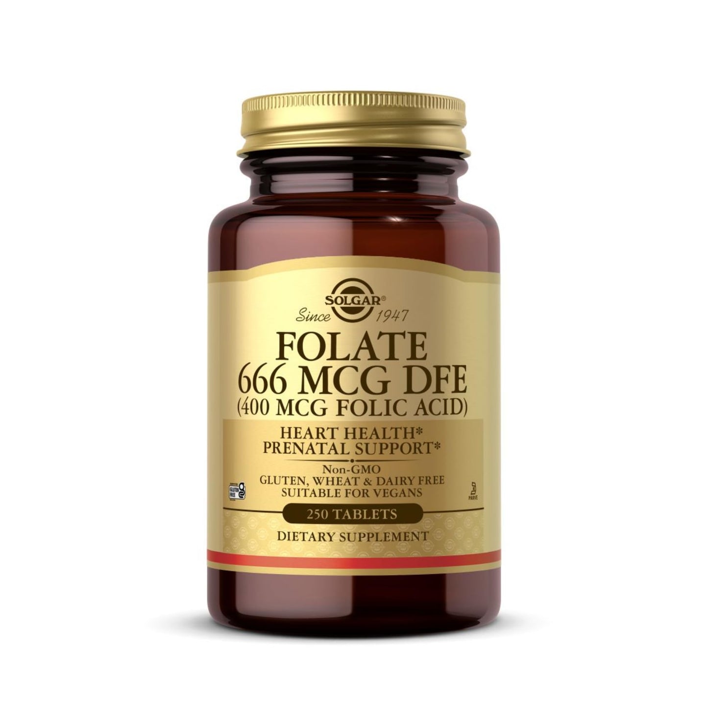 Solgar Folate 666 mcg DFE (Folic Acid 400 mcg) – 250 Tablets | Prenatal Support | Non-GMO, Vegan, Gluten Free, Dairy Free, Kosher