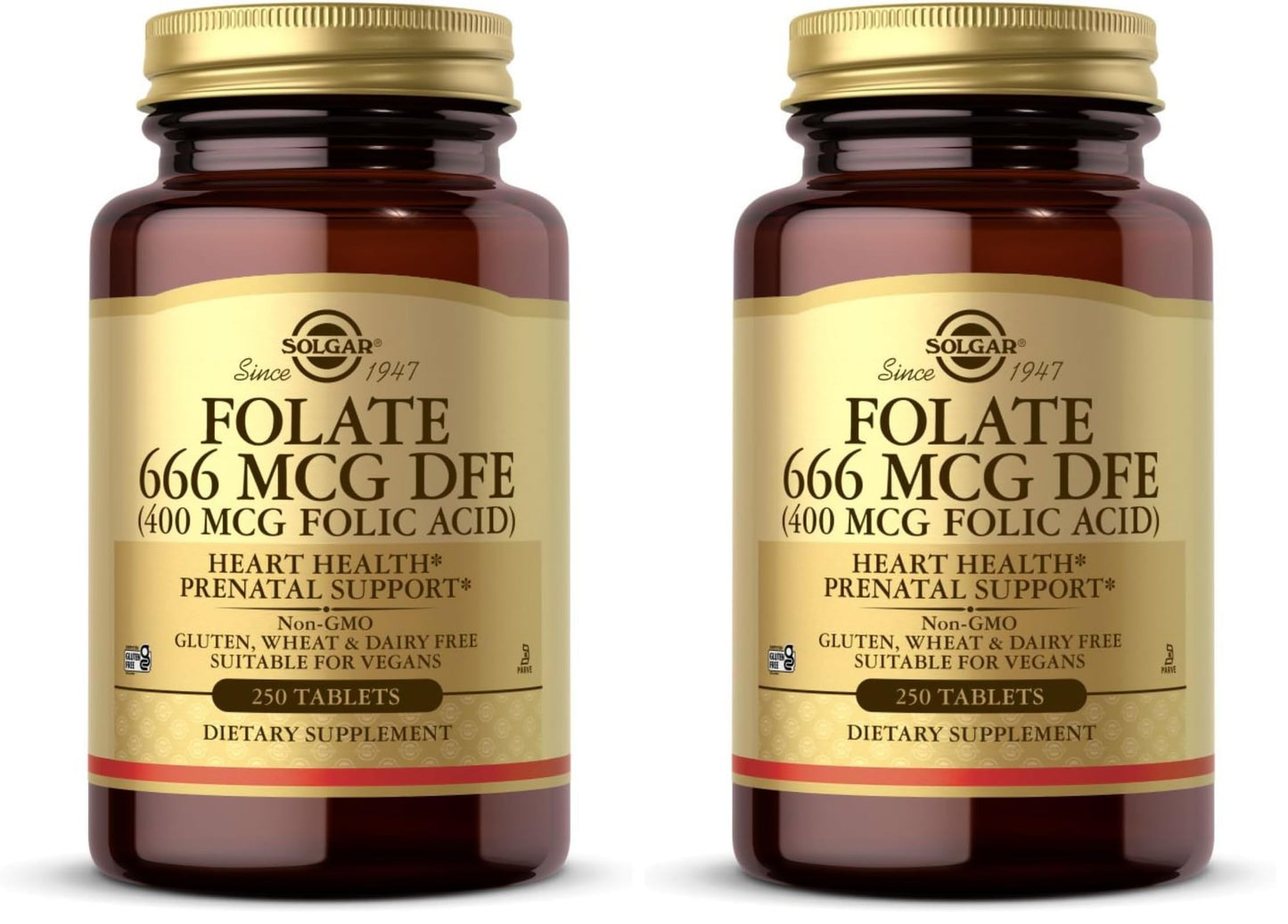 Solgar Folate 666 mcg DFE – 250 Tablets (Pack of 2) | Prenatal Support, Non-GMO, Vegan