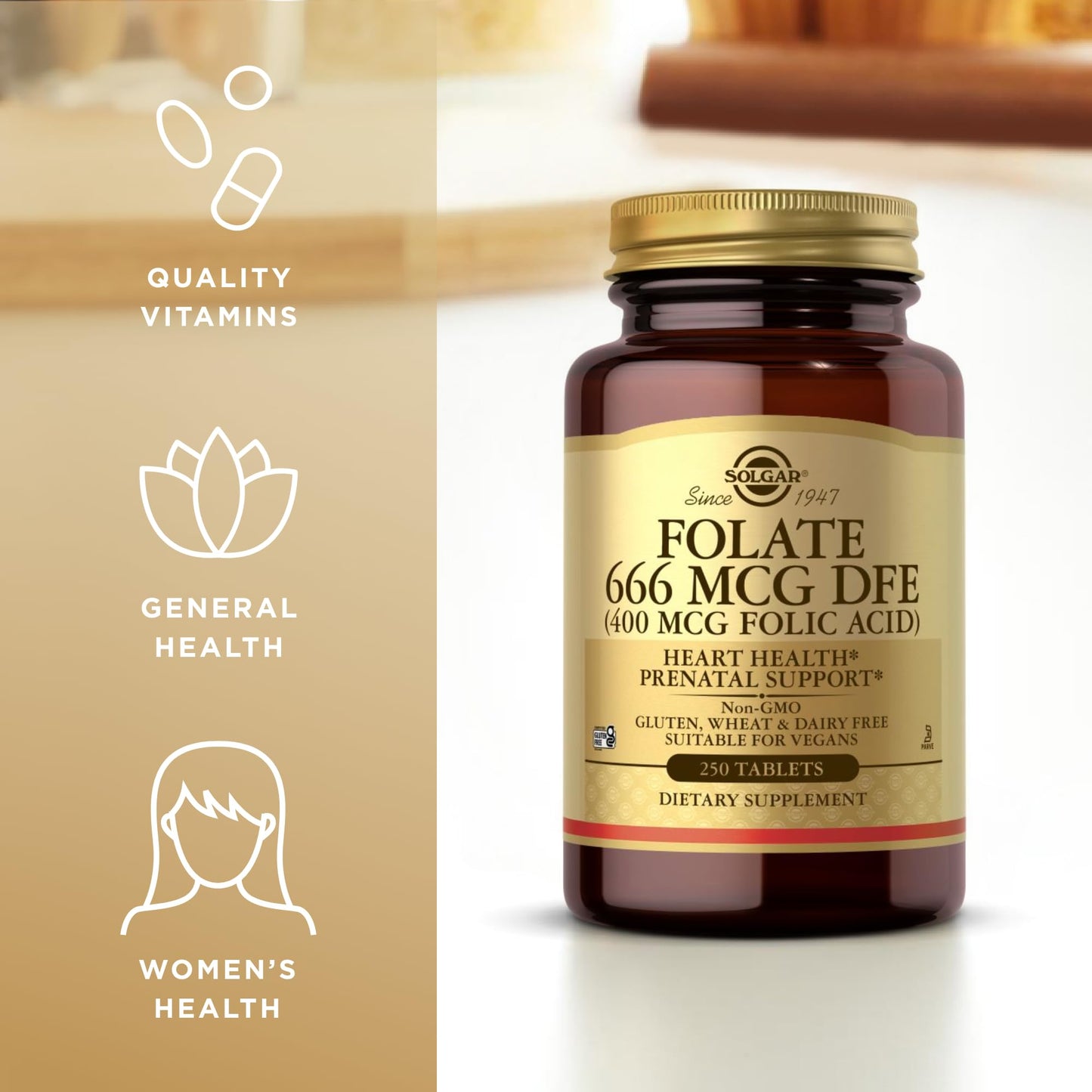 Solgar Folate 666 mcg DFE – 250 Tablets (Pack of 2) | Prenatal Support, Non-GMO, Vegan