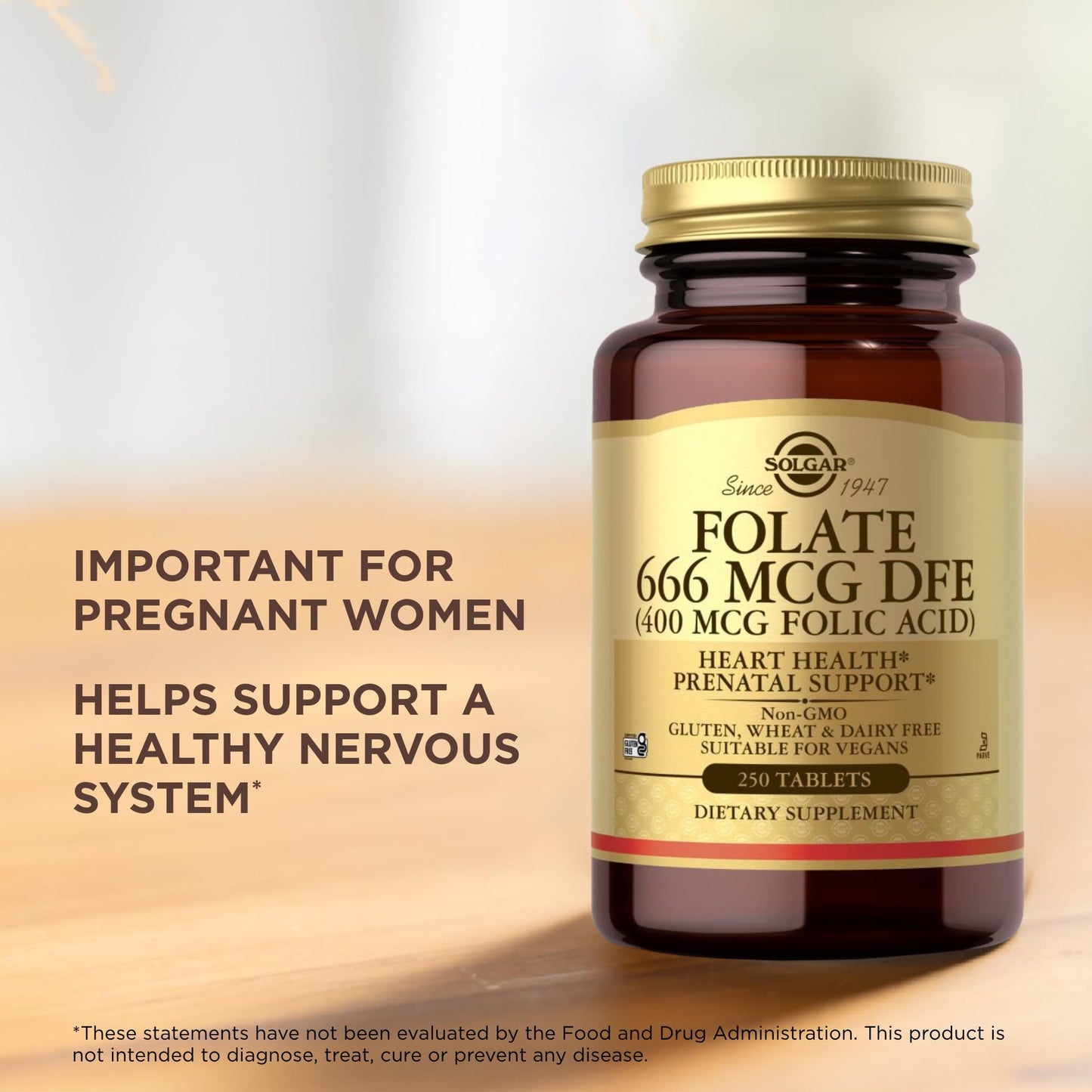 Solgar Folate 666 mcg DFE – 250 Tablets (Pack of 2) | Prenatal Support, Non-GMO, Vegan