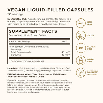 Solgar Full Spectrum Curcumin - 90 LICaps | Superior Absorption for Brain, Joint & Immune Health