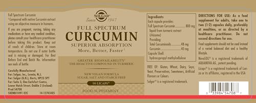 Solgar Full Spectrum Curcumin - 90 LiCaps | Superior Absorption, Brain, Joint & Immune Health | Non-GMO, Vegan, Gluten Free, Dairy Free