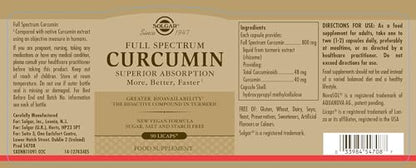 Solgar Full Spectrum Curcumin - 90 LiCaps | Superior Absorption, Brain, Joint & Immune Health | Non-GMO, Vegan, Gluten Free, Dairy Free