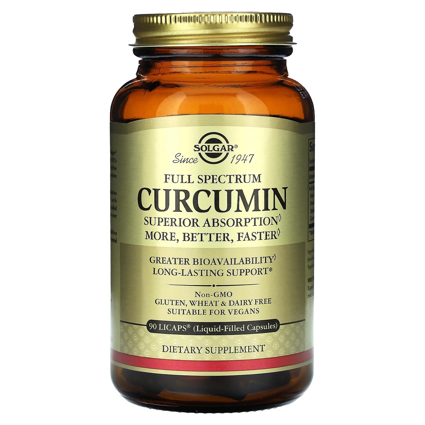 Solgar Full Spectrum Curcumin - 90 LiCaps | Superior Absorption, Brain, Joint & Immune Health | Non-GMO, Vegan, Gluten Free, Dairy Free