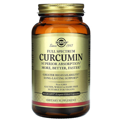 Solgar Full Spectrum Curcumin - 90 LiCaps | Superior Absorption, Brain, Joint & Immune Health | Non-GMO, Vegan, Gluten Free, Dairy Free