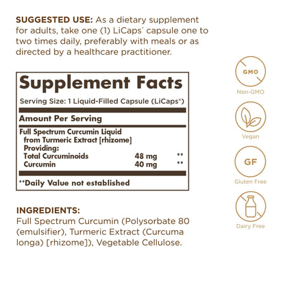Solgar Full Spectrum Curcumin LiCaps - 30 Servings | Superior Absorption, Brain & Immune Health