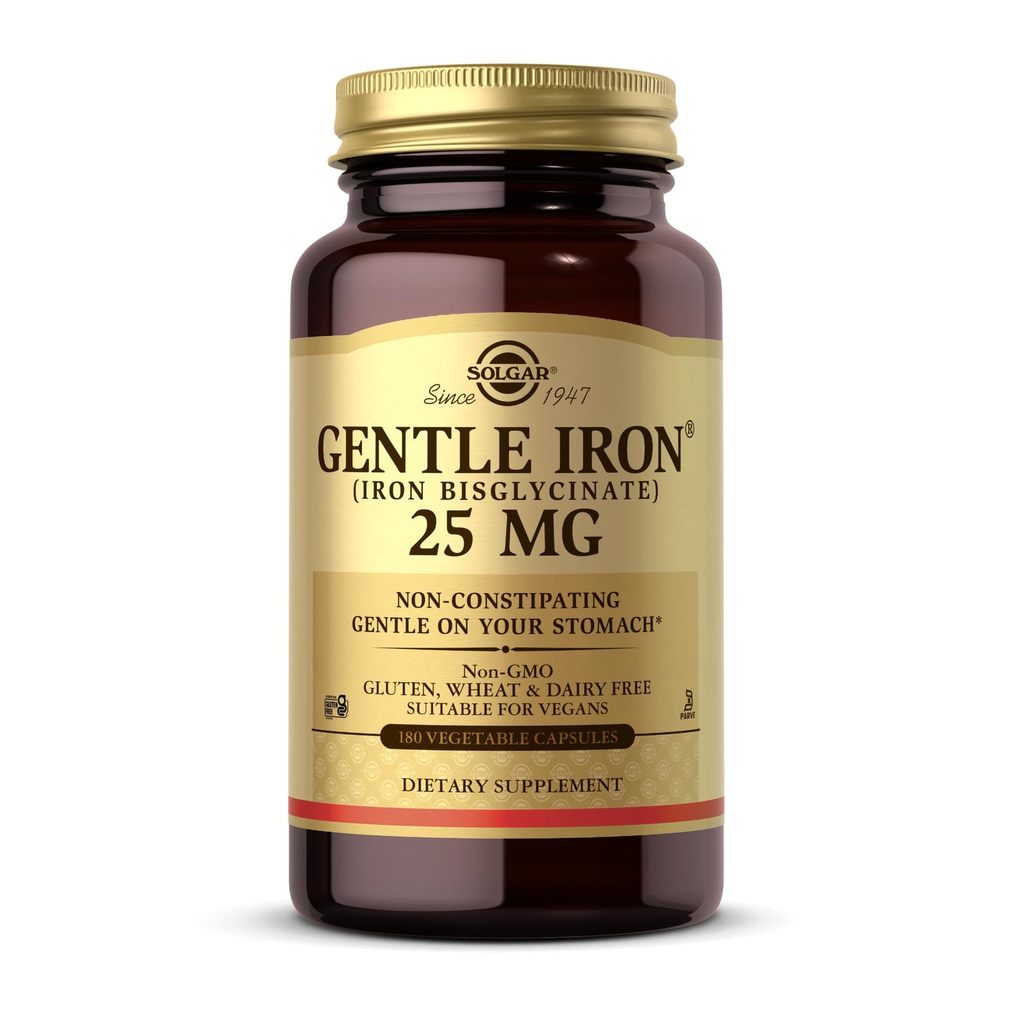 Solgar Gentle Iron 25 mg | Iron Bisglycinate - 180 Veg Caps | Gluten Free