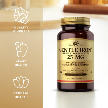 Solgar Gentle Iron 25 mg | Iron Bisglycinate - 180 Veg Caps | Gluten Free