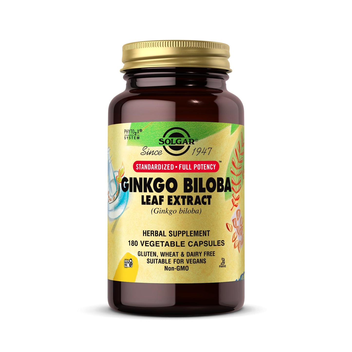 Solgar Ginkgo Biloba Leaf Extract - 180 Veg Caps | SFP, Non-GMO