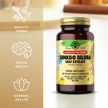 Solgar Ginkgo Biloba Leaf Extract - 180 Veg Caps | SFP, Non-GMO