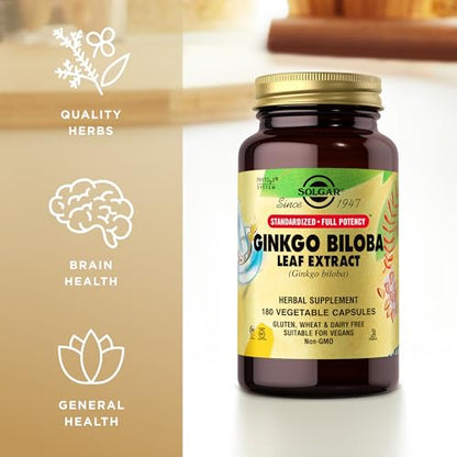 Solgar Ginkgo Biloba Leaf Extract - 180 Veg Capsules | Standardized Full Potency (SFP)