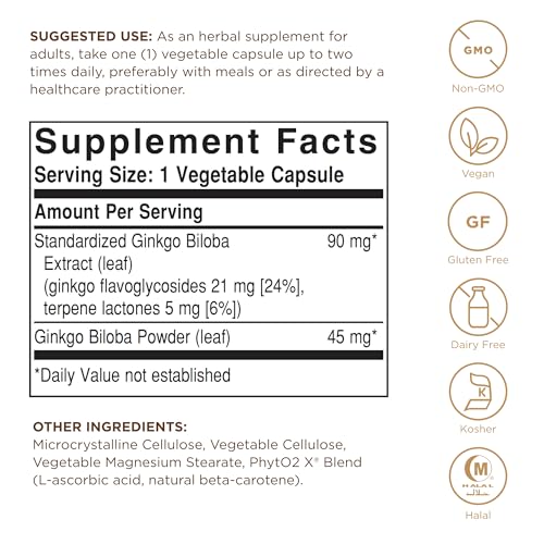 Solgar Ginkgo Biloba Leaf Extract - 180 Veg Capsules | Standardized Full Potency (SFP)