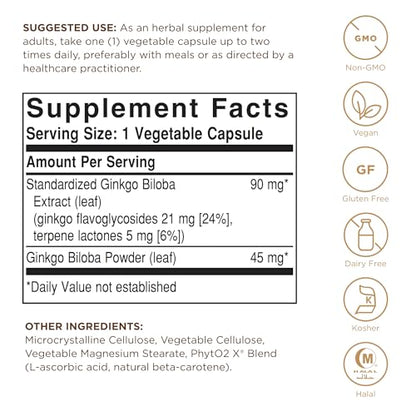 Solgar Ginkgo Biloba Leaf Extract - 180 Veg Capsules | Standardized Full Potency (SFP)