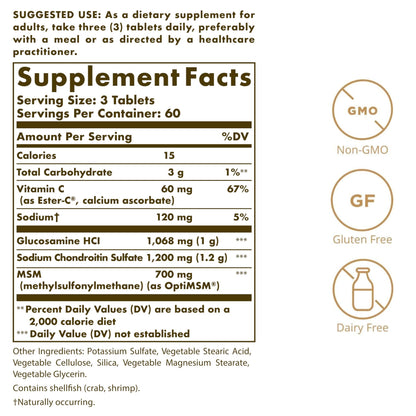 Solgar Glucosamine Chondroitin MSM Ester-C – 180 Tablets | Joint Support