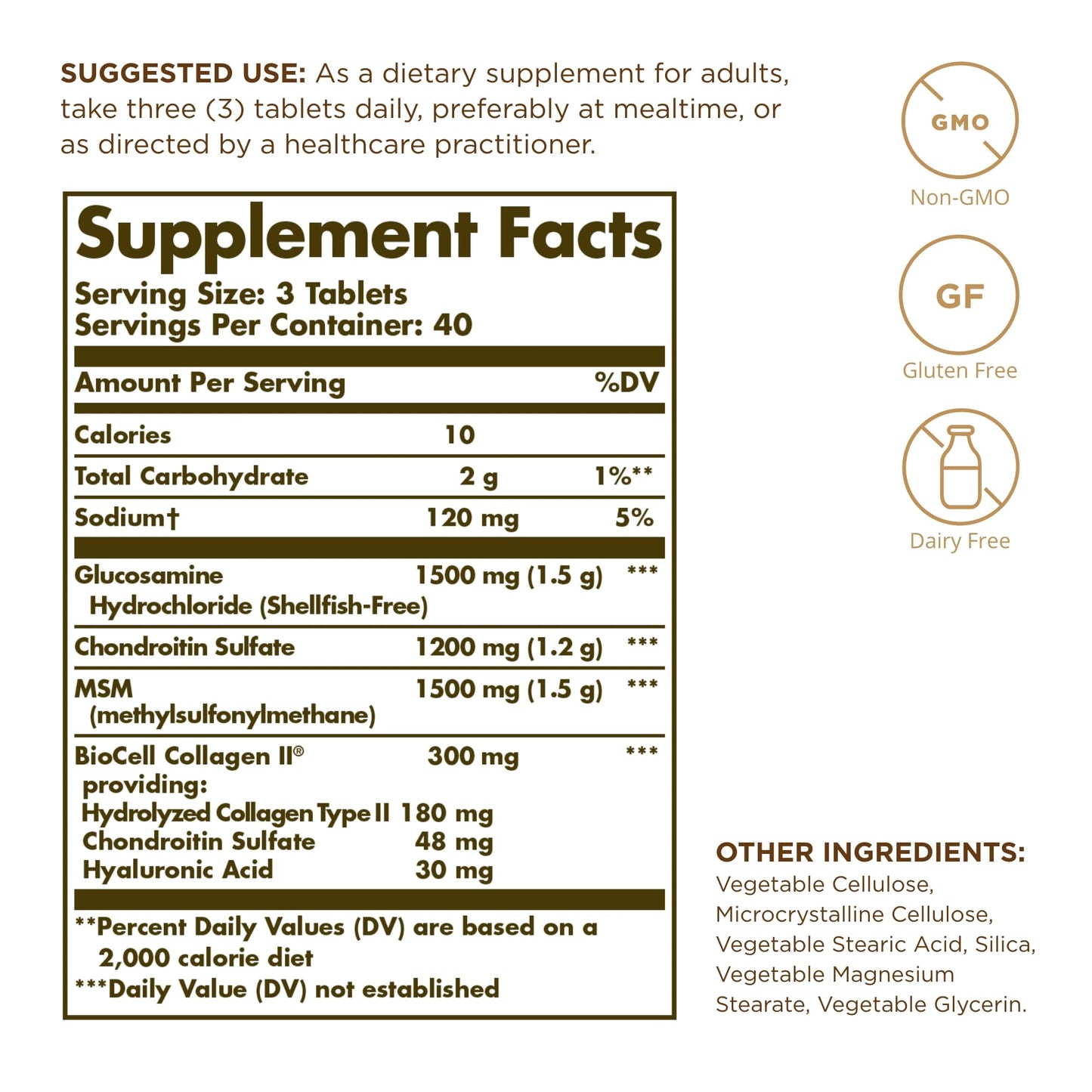 Solgar Glucosamine + Hyaluronic Acid + Chondroitin + MSM – Joint Support (120 Tablets x 2) | Non-GMO, Gluten Free