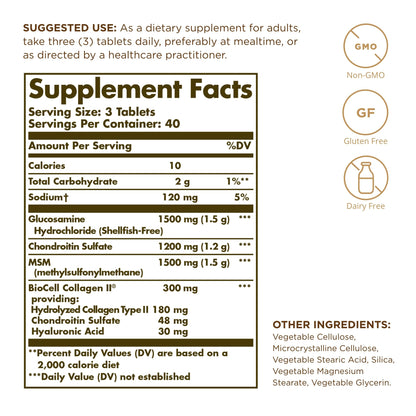 Solgar Glucosamine + Hyaluronic Acid + Chondroitin + MSM – Joint Support (120 Tablets x 2) | Non-GMO, Gluten Free