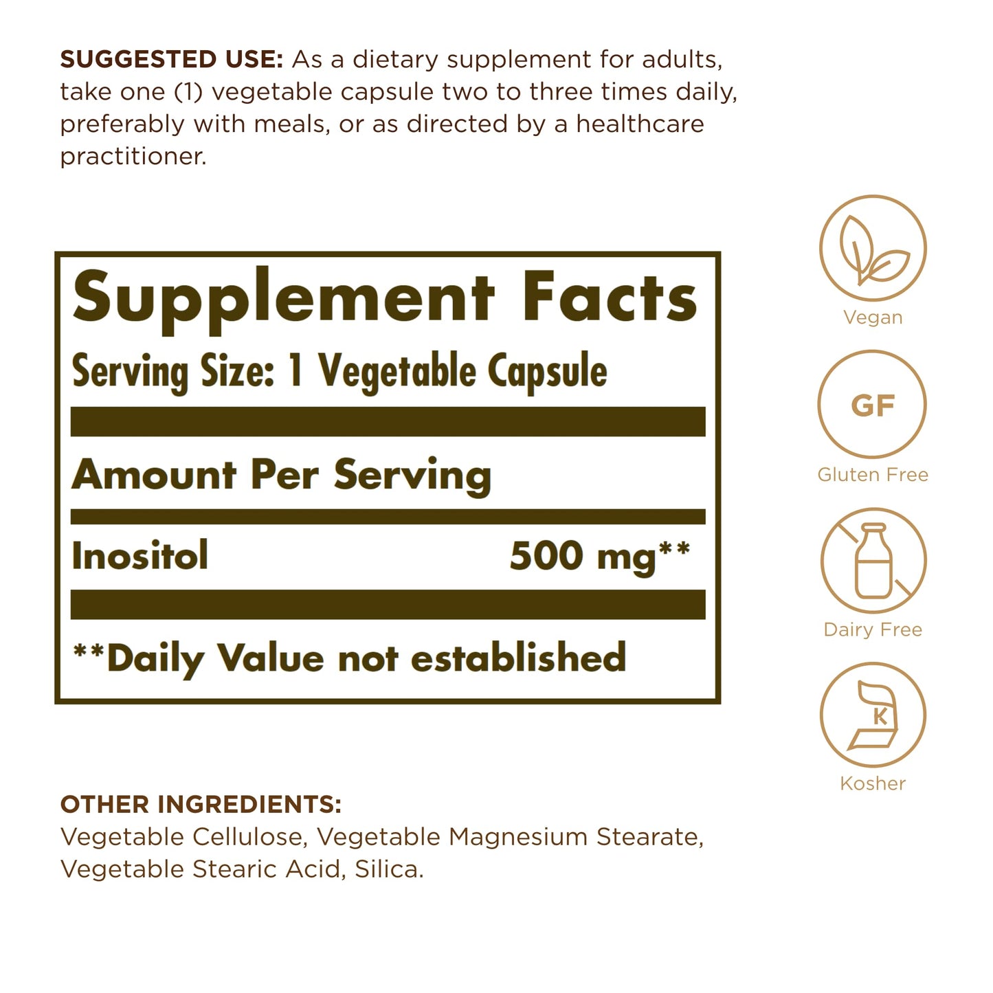 Solgar Inositol 500 mg – 100 Veg Capsules | Supports Cellular Function & Brain Health | Vegan, Gluten Free, Dairy Free, Kosher