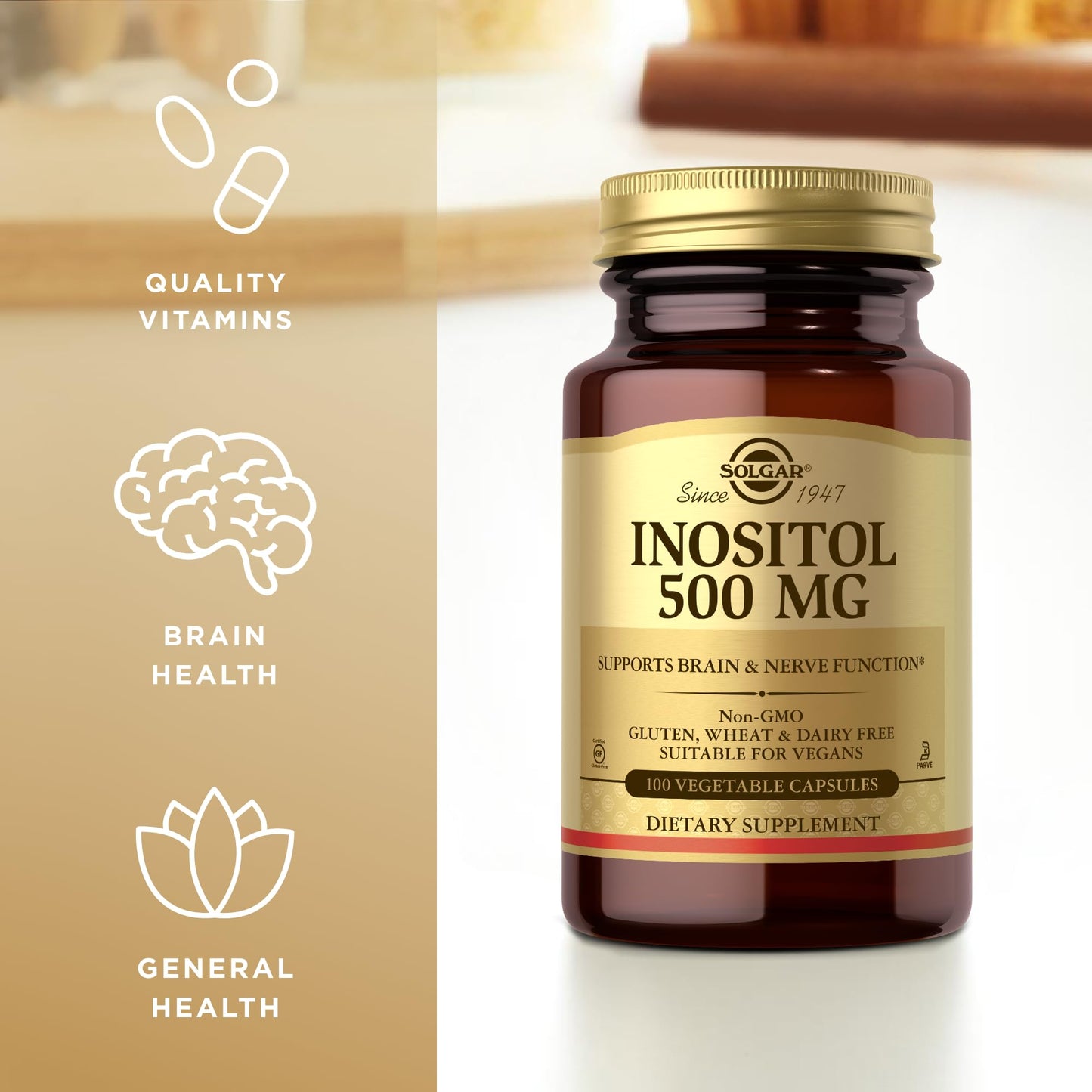 Solgar Inositol 500 mg – 100 Veg Capsules | Supports Cellular Function & Brain Health | Vegan, Gluten Free, Dairy Free, Kosher