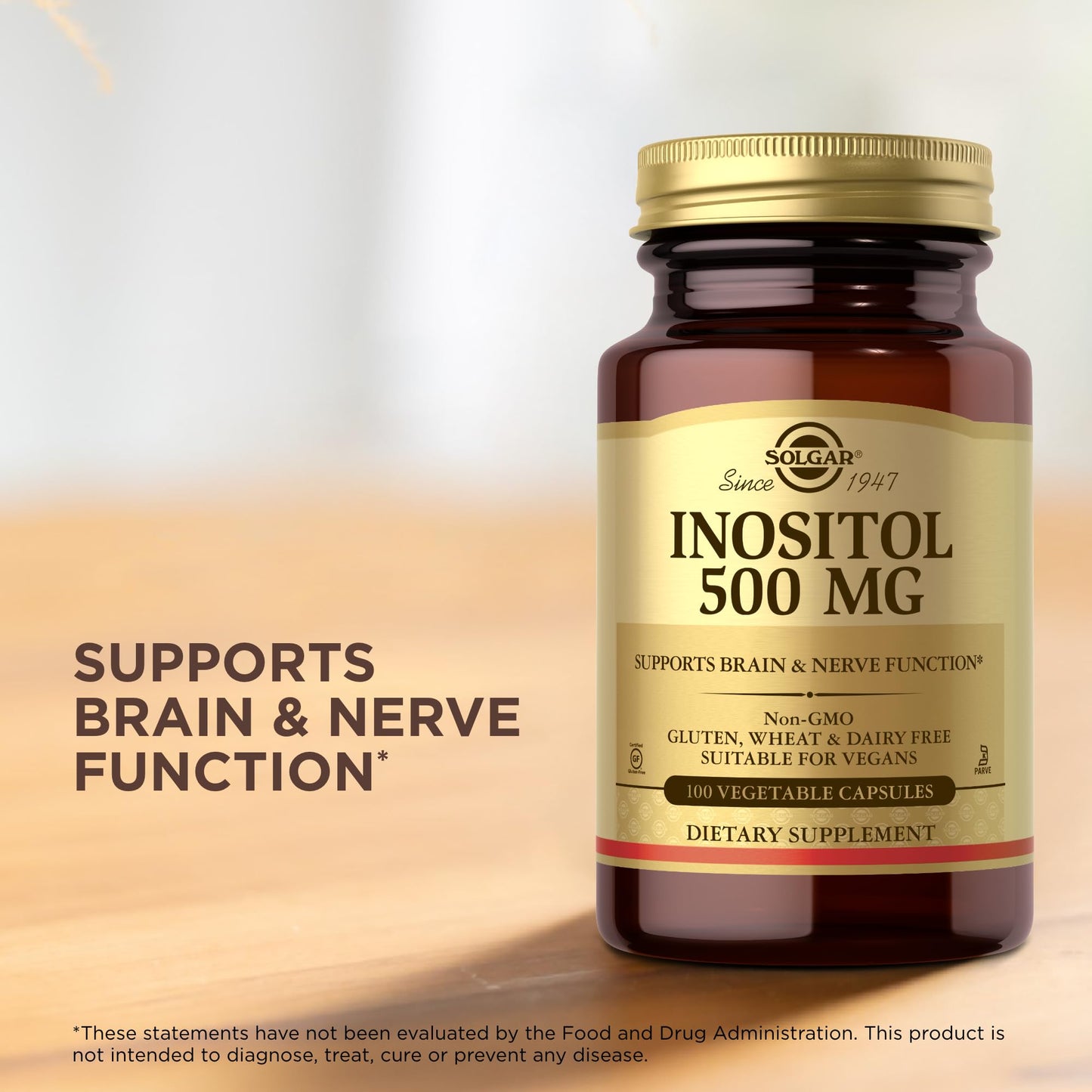 Solgar Inositol 500 mg – 100 Veg Capsules | Supports Cellular Function & Brain Health | Vegan, Gluten Free, Dairy Free, Kosher