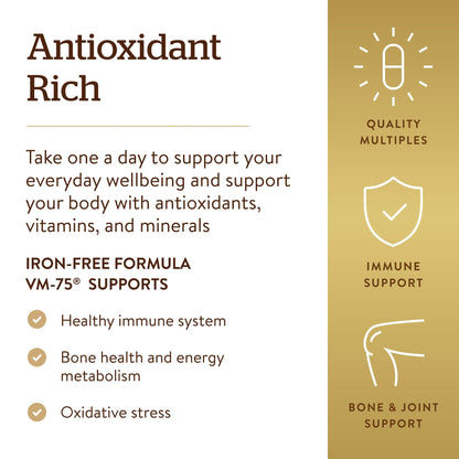 Solgar Iron-Free VM-75 Multivitamin – Chelated Minerals, Vegan, 90 Servings