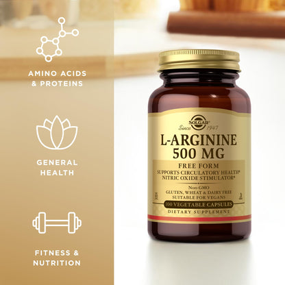 Solgar L-Arginine 500 mg – 100 Veg Capsules | Nitric Oxide Support