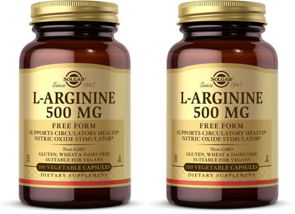 Solgar L-Arginine 500 mg - 100 Veg Capsules Pack of 2 | Nitric Oxide Stimulator, Non-GMO, Vegan, Gluten Free