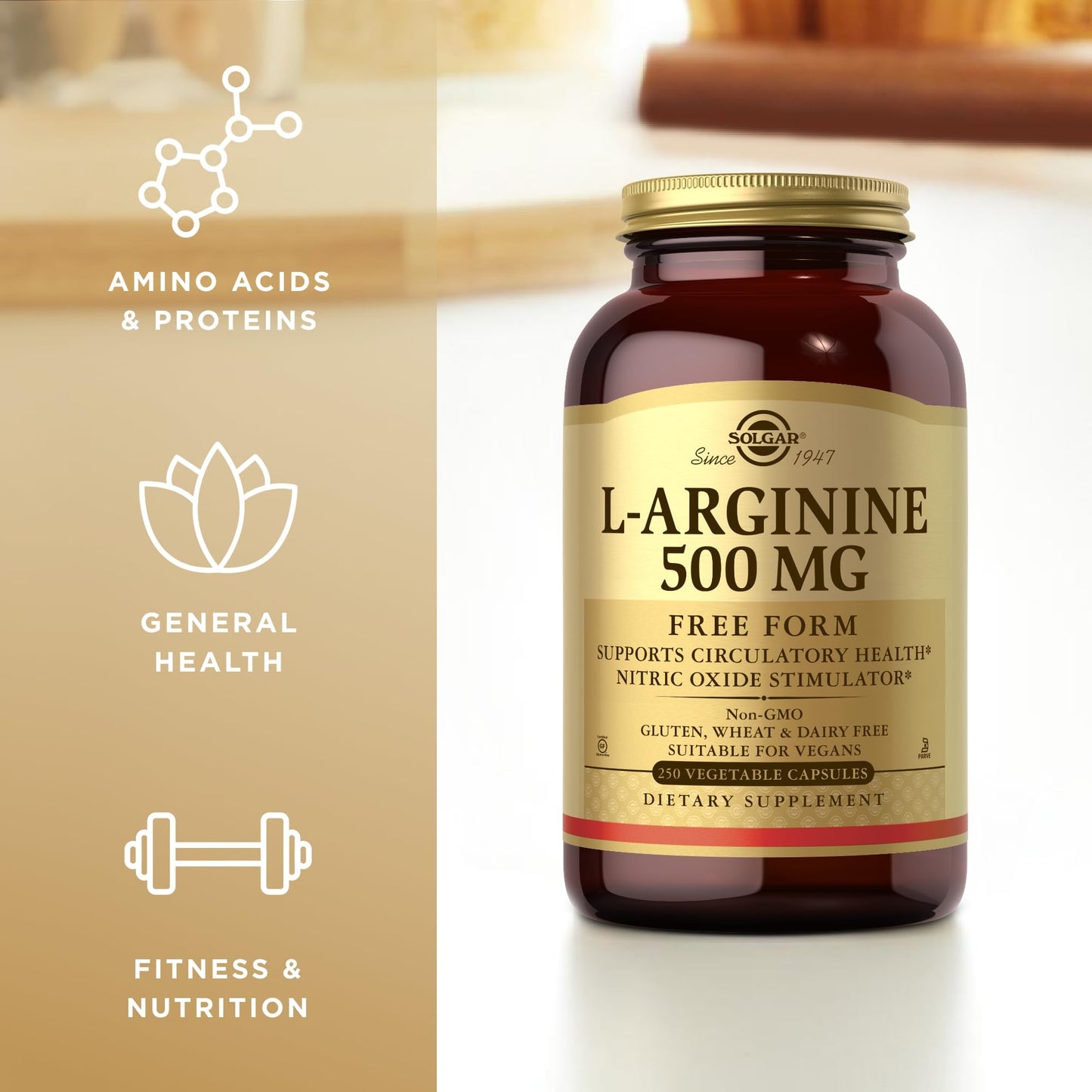 Solgar L-Arginine 500 mg – 250 Veg Capsules | Nitric Oxide Support