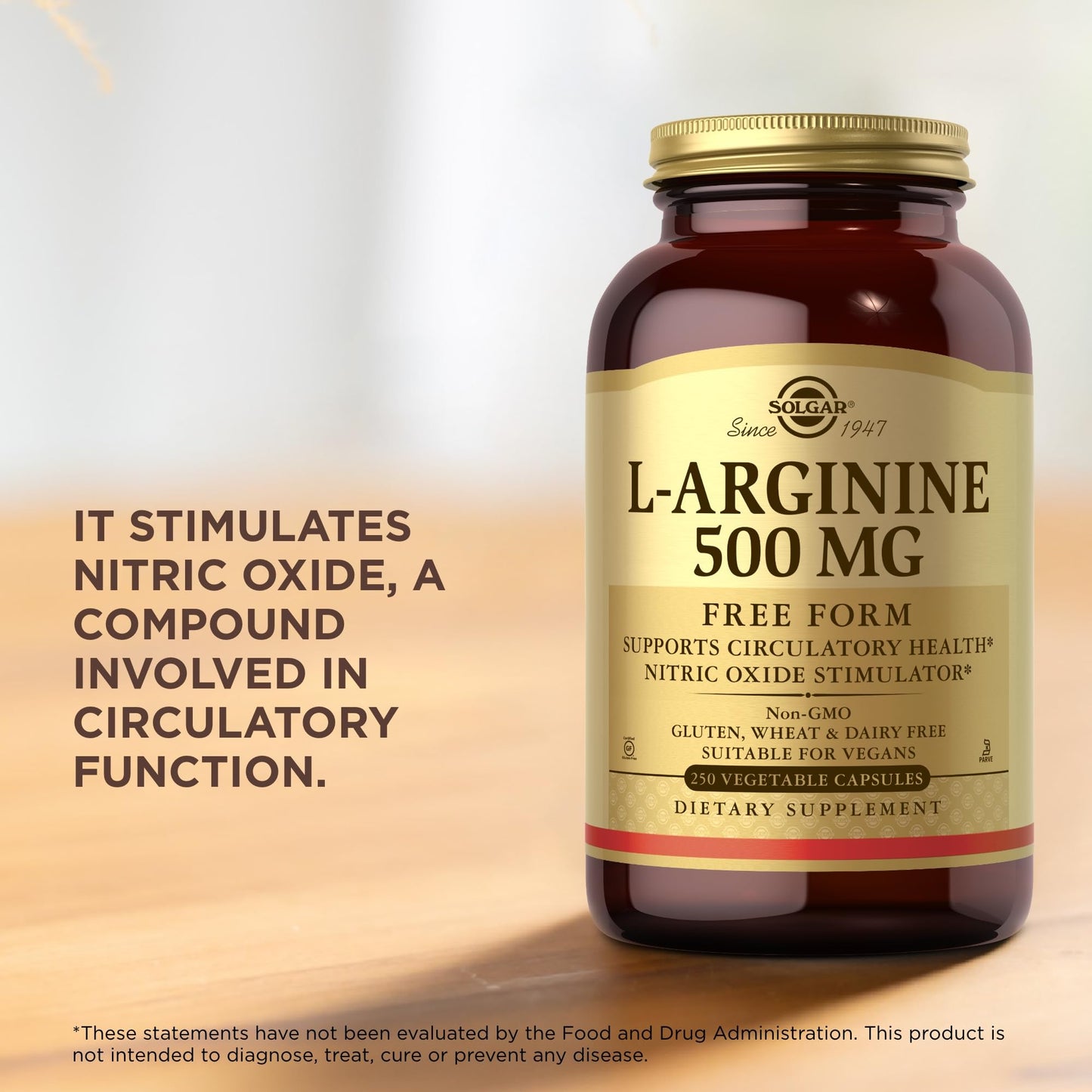 Solgar L-Arginine 500 mg – 250 Veg Capsules | Nitric Oxide Support