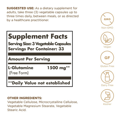 Solgar L-Glutamine 500 mg – 100 Vegetable Capsules – Non-GMO, Vegan, Gluten Free