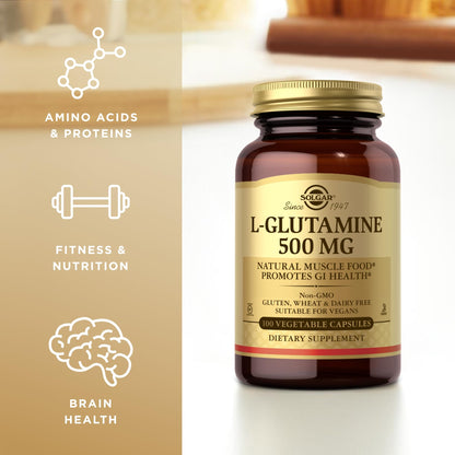 Solgar L-Glutamine 500 mg – 100 Vegetable Capsules – Non-GMO, Vegan, Gluten Free