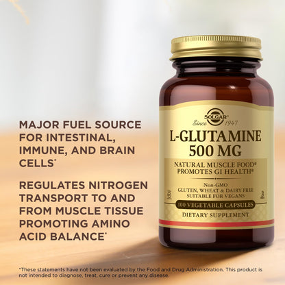 Solgar L-Glutamine 500 mg – 100 Vegetable Capsules – Non-GMO, Vegan, Gluten Free