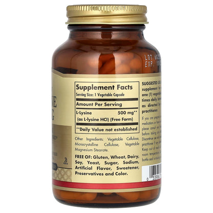 Solgar L-Lysine 500 mg - 100 Veg Capsules | Skin & Tissue Support