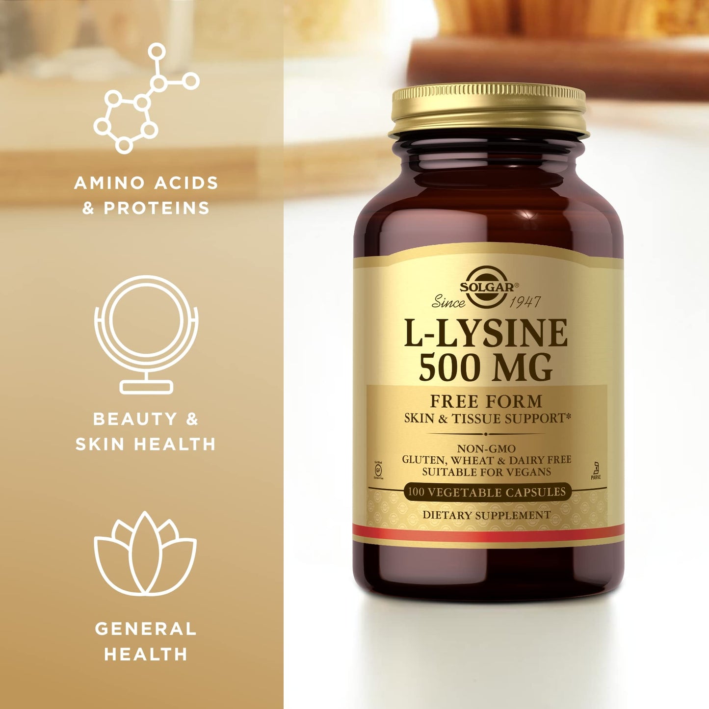 Solgar L-Lysine 500 mg - 100 Veg Capsules | Skin & Tissue Support