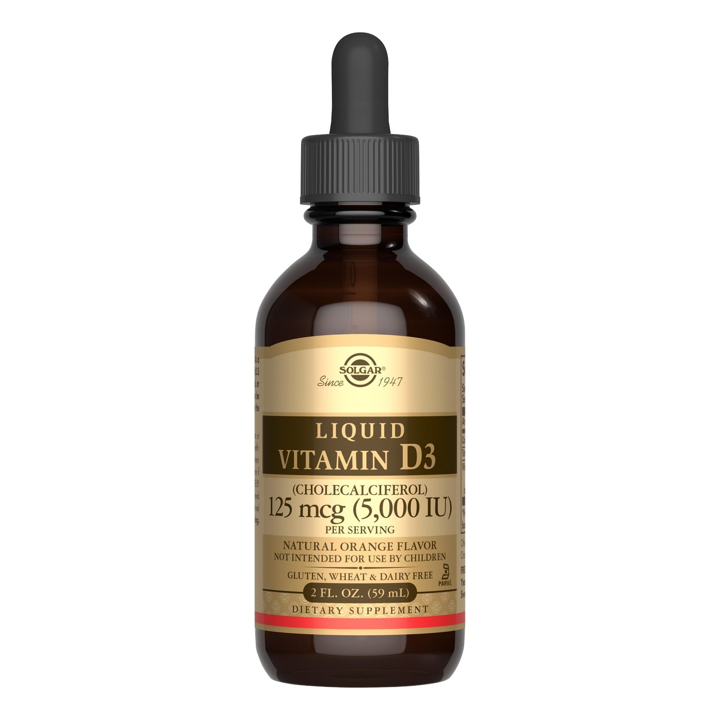 Solgar Liquid Vitamin D3 125 mcg (5,000 IU) - 2 fl oz - Delicious, Natural Orange Flavor - Helps Maintain Healthy Bones & Teeth - Immune System Support - Gluten Free, Dairy Free, Kosher - 59 Servings