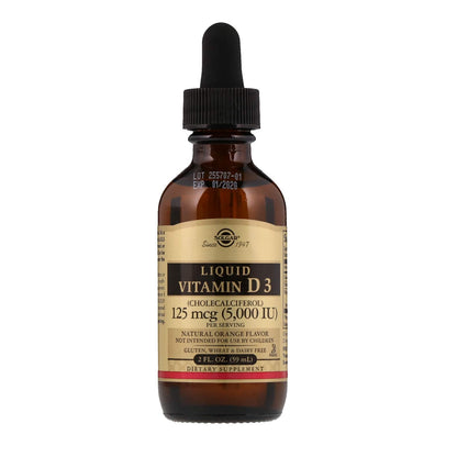 Solgar Liquid Vitamin D3 125 mcg (5,000 IU) – Orange Flavor, 59 Servings | Gluten Free, Dairy Free, Kosher