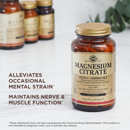 Solgar Magnesium Citrate - 120 Tablets, Pack of 2 - Supports Nerve & Muscle Function - Highly Absorbable - Non-GMO, Vegan, Gluten Free, Kosher - 120 Total Servings