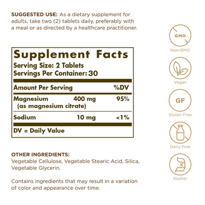 Solgar Magnesium Citrate 60 Tablets | Nerve and Muscle Support