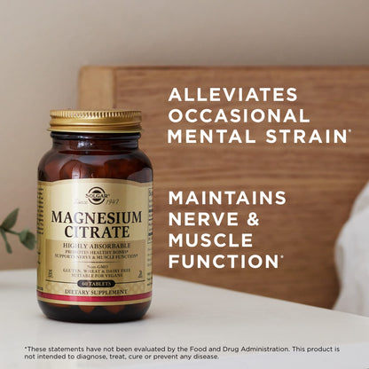 Solgar Magnesium Citrate 60 Tablets – Bone, Nerve & Muscle Support | Non-GMO, Vegan, Gluten Free (Pack of 2)